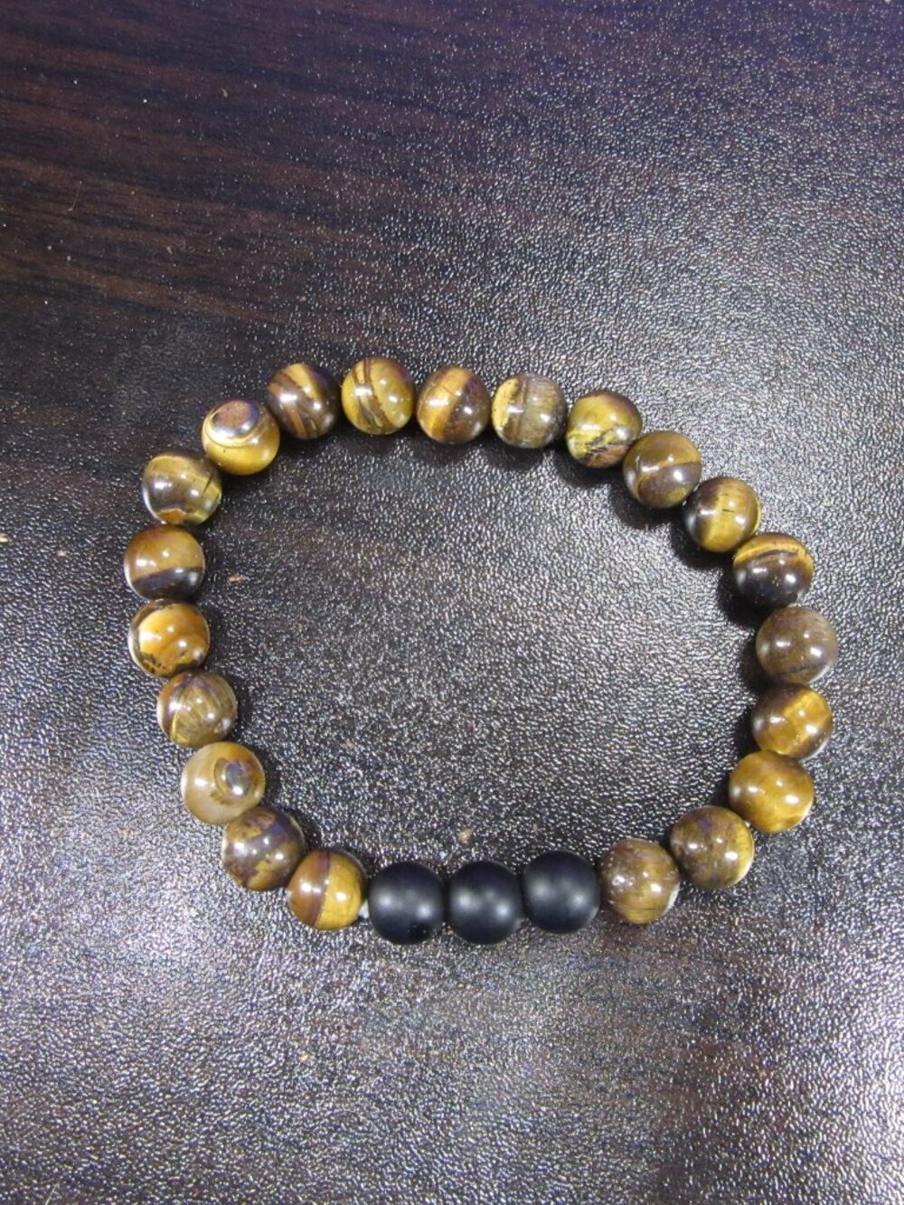 BOHO Beaded Stone Bracelet (21) Tiger Eye & (3) Natural Lava Rock Black Stones